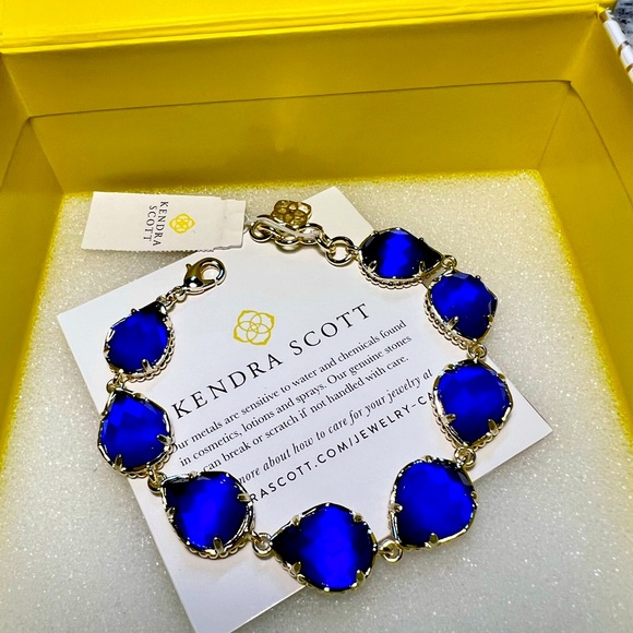 NWT Kendra Scott Brynn Bracelet Cobalt Catseye & Yellow Gold RARE & STUNNING! - Picture 4 of 12